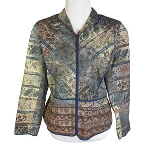 Vintage Coldwater Creek Boho Tapestry Jacket Embroidered Floral Size 10P Leaves